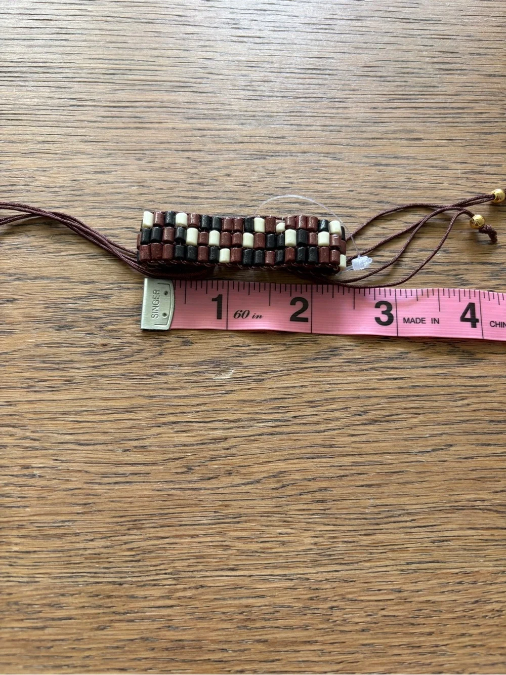 Handwoven Brown, Black & Cream Beaded Women's Bracelet